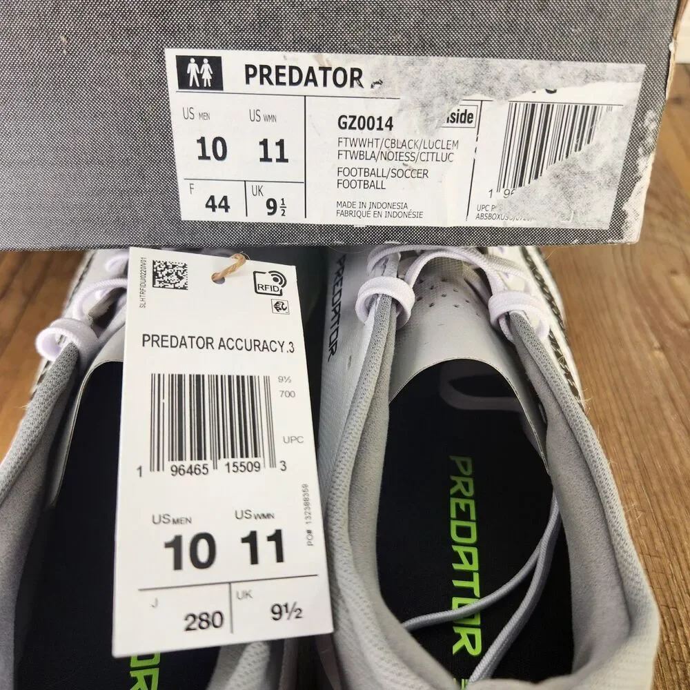 Adidas Predator Accuracy.3 Low FG Mens Sz 10 White Athletic Soccer Cleats GZ0014